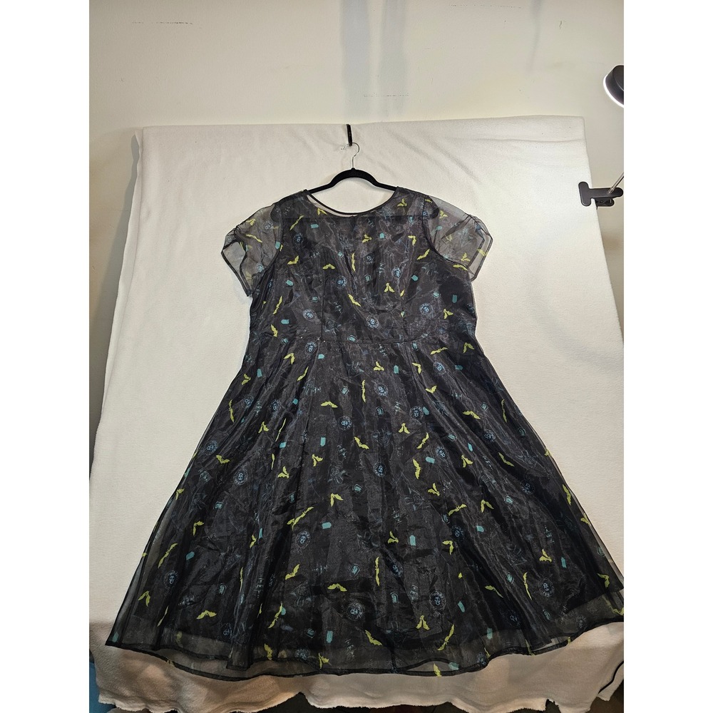 Disney Haunted Mansion Madame Leota Hatbox Ghost Fit Flare Dress Black Women XL